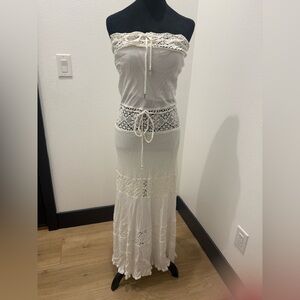 Angel Small White Strapless Crochet Maxi Dress